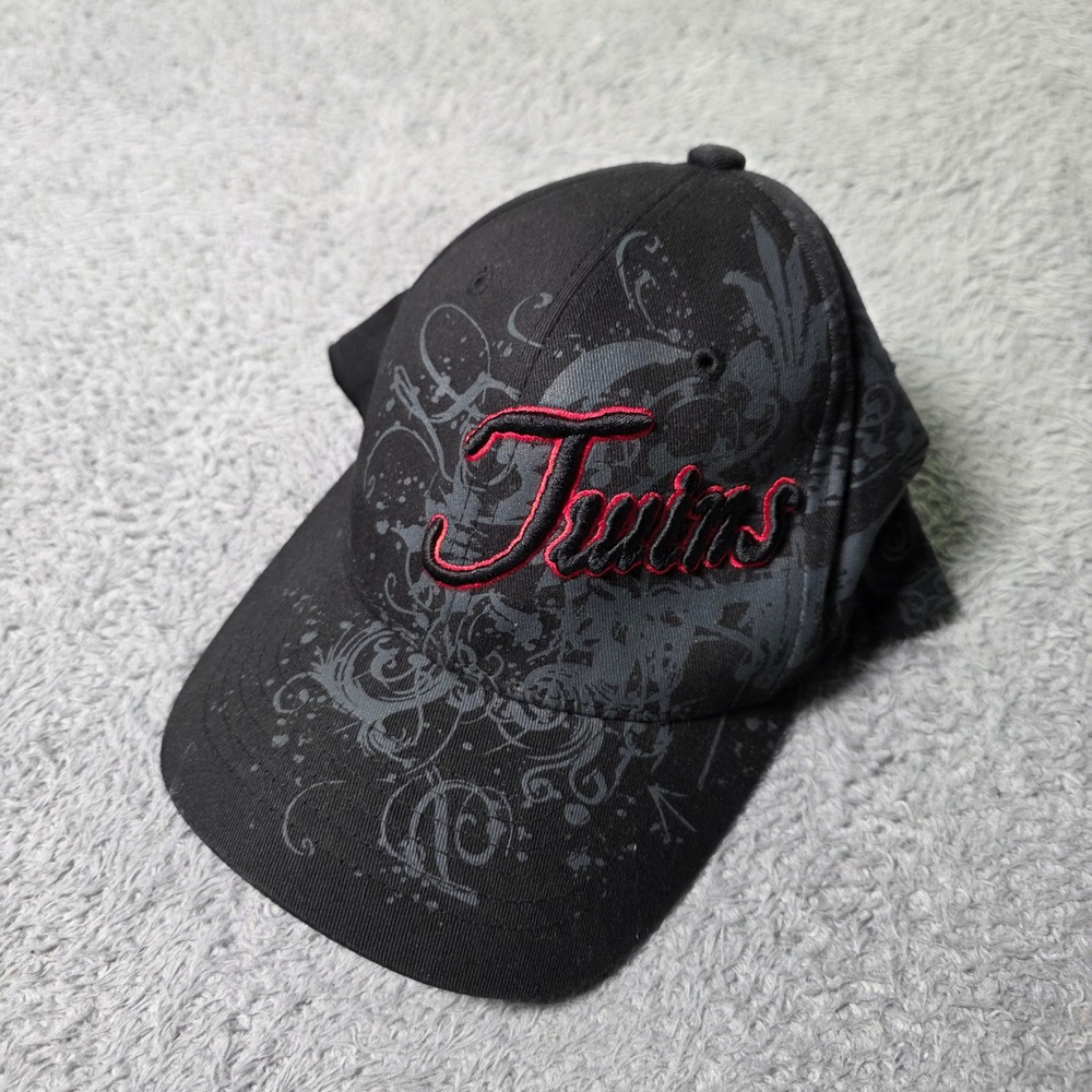 47 Brand Mens L/XL Baseball Cap Black Minnesota Twins Flexfit Graphic Hat